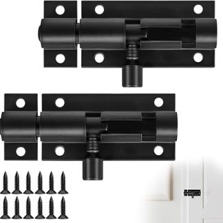 2 Set Door Lock Bolts, 2 Inch Black Tower Bolt,Door Bolts for Internal Doors,Slide Barrel Door Bolt Security Lock Latch with Screws for Internal Doors, Cabinets, Shed, Bedroom, Fence Gate Door Lock