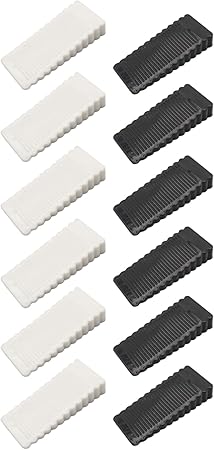 12PCS Plastic Door Stops, Durable Wedge Locks Retainer, Non-Slip Stackable Blocker Ideal for All Types of Surfaces (BK+WT)