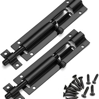 2-Pack Black Shed Door Bolt, 4Inch Sliding Latches with Screws for Internal/External Doors, Bathrooms, Sheds & Gardens - Secure Locking
