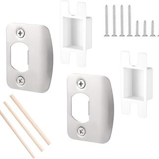 2 Sets Door Strike Plate Repair Kit, Standard Door Latch Restorer Strike Plate Heavy Duty Latch Reinforcement Plate Security Hardware for Home Office Store Exterior Internal Door Repair Fix (Silver)