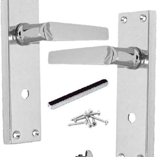 Victorian Straight Bathroom Handles - Chrome Door Handles with 3 Lever Mortise Sash Lock (1 Pair)