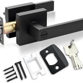 Door Lever Handle Lock,Interior Door Handle with Lock and Key,Entry Door Handle for Bedroom Office Left or Right Handing (Black)
