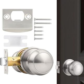 Entry Door Lock Set - Silent Keyless Handle for Smooth Access, Home Security with Easy Installation, Knob Replacement for Bedroom, Living Room, Apartment, School, Nursery, Stainless Steel