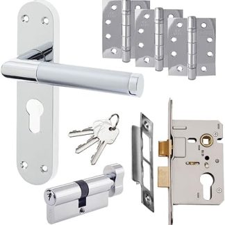 Mitred Twin Finish Door Handle Set - Euro Lock Door Pack
