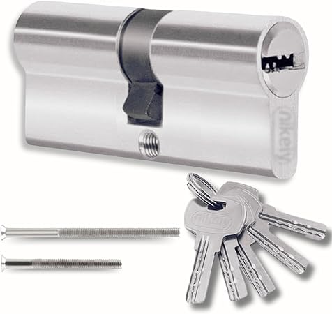 Lock Cylinder 35/35mm with 5 Single Keys, Profile Cylinder Set with Two Screws, Easy Mountable Lock for Doors and Garages, Length 70mm