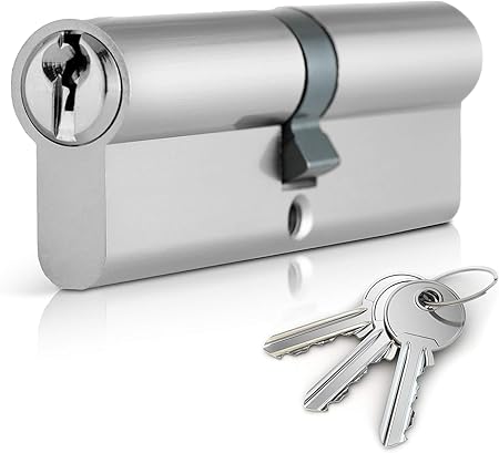 Chrome 30/30 Euro Cylinder Lock (90mm), Euro Door Barrel Lock with 3 Keys, Anti-Bump, Anti-Drill and Anti-Pick Door Lock with Key (Chrome, 30/30)