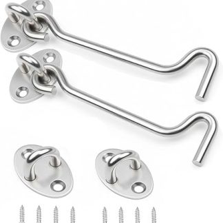 2 Pack 6 inch Hook and Eye Latch, Silver Cabin Hooks, Door Lock Latches Apply to Wooden Gates, Door Catch Window Brace Gate