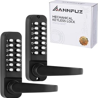 ANNFUZ Mechanical Keyless Entry Door Lock with Double-Sided Keypad, Lever Handle, Matte Black, 3.3 inches x 5.5 inches