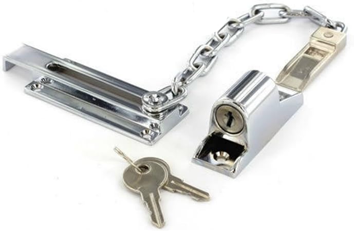 Door Security Chain Lock Polished Chrome Security Chain with Door Lock Anti-Theft Internal Front Door Safety Latch Door Guard Perfect for Wooden and uPVC Doors Pack of 1.
