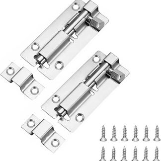 2PCS Door Lock Bolts 3(75mm), 304 Stainless Steel Door Bolts Slide Latch with Screws for Internal Doors Bathroom Bedroom Shed Yard Garage Garden Toilet Gates (Silver)