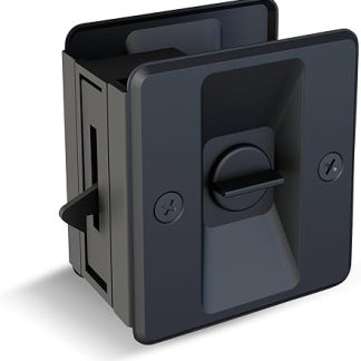 JUBEST Privacy Pocket Door Lock with Pull, Install Quickly and Easily, Replace Old or Damaged Sliding Door Locks, 2-23/32x2-1/2, for 1-3/8 to 1-4/7 Thickness Door, Black