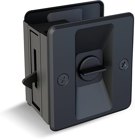 JUBEST Privacy Pocket Door Lock with Pull, Install Quickly and Easily, Replace Old or Damaged Sliding Door Locks, 2-23/32x2-1/2, for 1-3/8 to 1-4/7 Thickness Door, Black