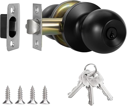 ZLLkeji Door Knobs with Lock and Key Stainless Steel Ball Entry Door Knob Interior Door Knobs for Hallway Bedroom Fit for 25-45mm Thick Doors Black