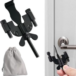 Upgraded Portable Door Lock, Security Door Locker Without Drilling, Safety and Privacy Lock with Dual Nut Adjustment, Lockdown Devices from Inside for Home Travel Hotel Dormitories Black