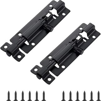 2 Set Door Lock Bolts Shed Door Tower Bolt Heavy Duty Black Door Bolt Latch Slide Barrel Door Bolt Security Lock Latch with Screws for Internal Door Shed Bathroom Toilet Shed (Black, 4inch)
