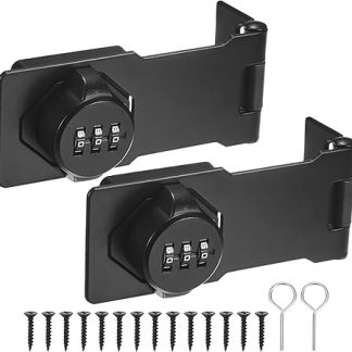 2-Pack Keyless Combination Lock, 4.3 Zinc Alloy Mechanical Password Twist Knob Hasp Locks Latch, 90/180 Degree Barn Door Lock for Cabinet/Closet/Garage/Drawers/Garden [Black]