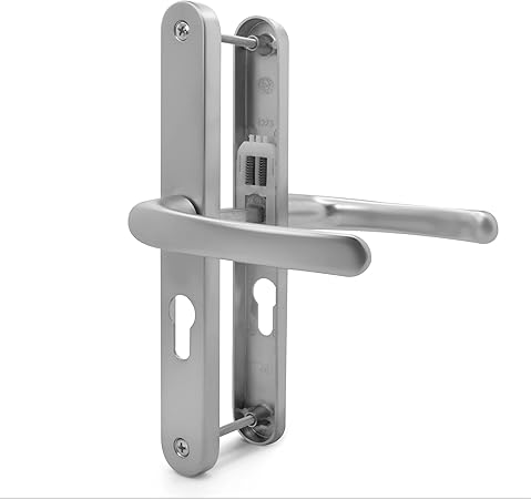 TSS UPVC Door Handles Set - Lever/Lever - 48mm PZ (Centres) - 215mm Screw to Screw - Backplate 246mm X 32mm - UPVC Door Handle - Replacement UPVC Door Handles - PVC Door Handle (Silver)