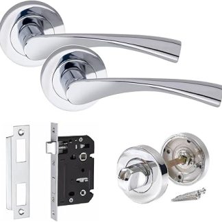 Astrid Design Bathroom Door Handle Set Thumbturn and Mortise Lock Polished Chrome