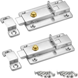 TAORANJU 4 Inch Door Lock, 2 Pcs Stainless Steel Door Latch Gate Bolt Auto-Retractable Sliding Door Lock for Bathroom Bedroom Toilet Door Internal Door (Stainless Steel Screws)
