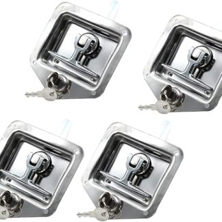 4 pcs T-Latch Handle Lock, Trailer Door Latch T-Handle Locking Stainless Steel Camper RV Truck Toolbox with Waterproof Seal, Fits Approximately 2-7/8 x 3-3/4 Door Cutout, Silvery
