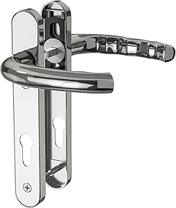 1 Set Chrome Plating UPVC 304 Stainless Steel Door Handle, 92mm PZ (Centres), Backplate 212mm,122mm Screw to Screw, Chrome Plating Replacement PVC Door Handle