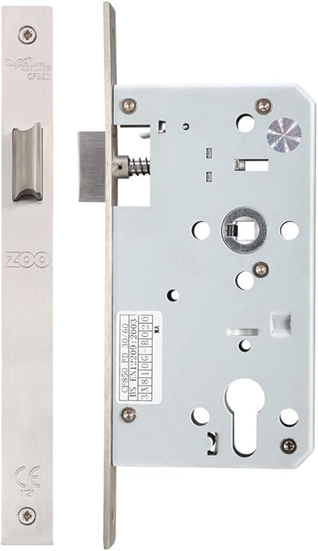 Zoo ZDL0060L Mortice DIN Latch Door Case Body 60mm Backset Satin Stainless Steel