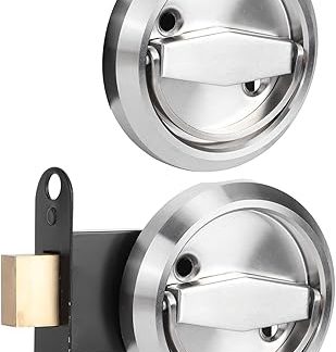 KIMISS Home Bathroom Double-Sided Lock 304 Stainless Steel Door Accessories with Handle – Pocket Door Lock in Silver (Silver (with Lock))