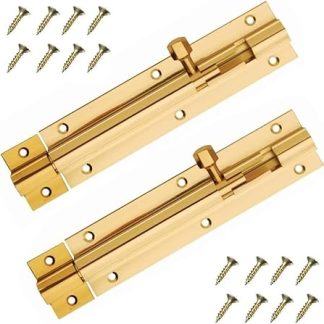 2 Pack Door Bolt Polished Brass Barrel Slide Lock 150mm [6''] Latch with Screws Ideal for Internal and External Doors Locks Bedroom Bathroom Toilet Shed Gate Cupboards Cabinets - 150mm, Polished Brass