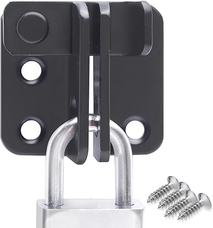 Black Stainless Steel Shed Door Lock Latch Left Open, Small Size Bolt Lock with Padlock Hole, 90 Degree Door Lock Gate Latch for Wooden Gates,Barns,Cabinets,Outdoor Indoor Security(with 4pcs Screws)