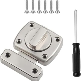 Bathroom Latch Rotate Bolt Gate Latch Door Lock, Rotate Bolt Latch Lock with Fixed Anti Screw with Screwdriver, Silver