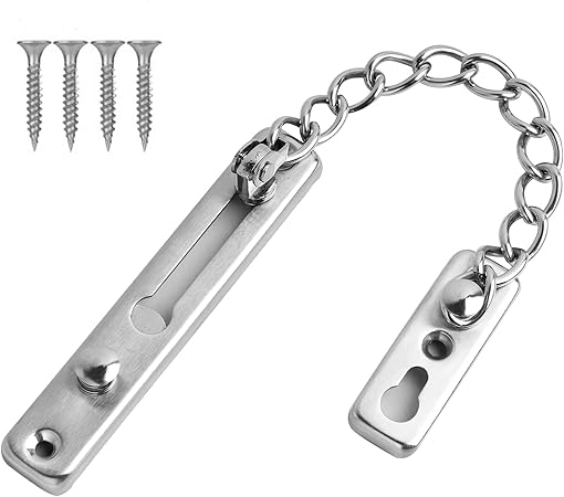 Safety Chain Door Lock Heavy Duty Latch Chain Door Lock with Spring Anti-Theft Snap Lock, DoorChaintainless Steel Latch with Spring Anti-Theft Snap Lock, Brushed Nickel Finish, for Home Security