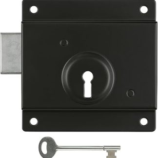 [FIXINGS DIRECT] 4” Press Lock for Gates – Garden Gate Lock with Keys, Easy Fit Black Shed & Greenhouse Locks, Surface Mounted Bolt – Keyed for Outdoor Security