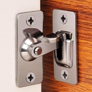 90 Degree Right Angle Sliding Door Lock Buckle Small Bolt Latch, Stainless Steel Door Bathroom Toilet Door Lock Hasp Latch Safety Sliding Door Latch (Silver - 1 Pack)