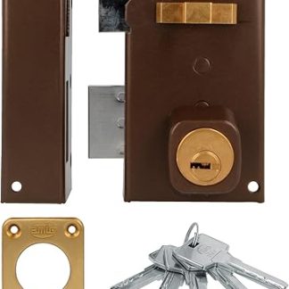 Amig - Surface Mounted Left-Hand Lock with Closing Lever | Latch and Handle for Wooden Doors | Model 75, 67 x 112 mm | Round Security Cylinder | Steel | Brown