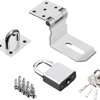 Bedroom Door Lock - ShiningUU Lock for Bedroom Door: 90-Degree Door Hasp and Staple with Padlock, Keys & Screws | Heavy-Duty Stainless Steel Security Locks for Garden Gates, Shed Doors, Storage Boxes