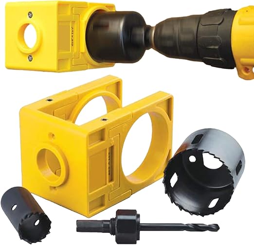 Wooden Door Lock Installation Kit | Adjustable Wooden Door Lock Fitting Tool Set | 4 Yellow Door Lock Jig | Door Handle Jig With Door Lock Holes Saw For Installing Deadbolts And Locksets