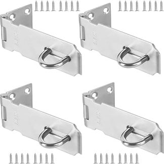 4 PCS 5 Inch Door Hasp Latch Lock, KINJOEK Stainless Steel Security Clasp Padlock Latch Hardware, 4mm Extra Thick Door Gate Bolt Lock