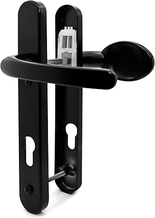 TSS Black UPVC Door Handle Pair Set, Sprung, 92mm PZ Centres, Lever Moveable Pad, 122mm Screw to Screw, Backplate 245mm x 34mm - Replacement PVC Door Handle in Black