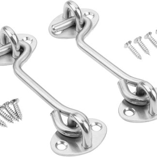 2Pcs Cabin Door Hook Eye Latch Lock Shed Gate Catch Silent Holder Stainless Steel 6/150mm