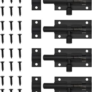 4 PCS Door Lock Bolts, 2 Inch Safety Sliding Lock Weatherproof Security Design Strong Stainless Steel Matte Heavy Black Duty Barrel Door Bolt Latch with Screws for Internal Door Shed Bathroom Toilet