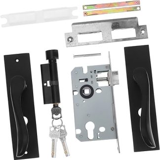 Amosfun Stylish Black Door Lock Interior Door Knob Lockable Handle Bedroom Locks Lever