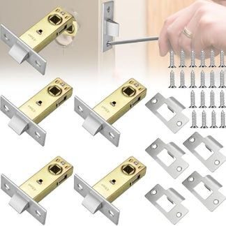 OKUYAN 5PCS Tubular Latch Set 45mm Tubular Mortice Latch Tubular Door Latch Lubricant Rebate Standard Tubular Latch with Plate And Screws For Internal Doors of Most Sprung Lever Door Handles