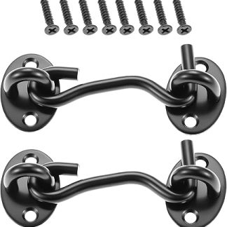Black 3ins Cabin Hooks and Eye Latch Lock for Patio Doors Shed Gate 75mm Catch Silent Holder Stainless Steel 2Pcs