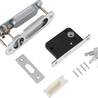 Yosoo Health Gear Sliding Door Lock Mortise Lock Handle with Keys, Sliding Door Mortice Lock, Pocket Door Lock Invisible Recessed Door Handle for Barn Wood Furniture Hardware(Sliver)