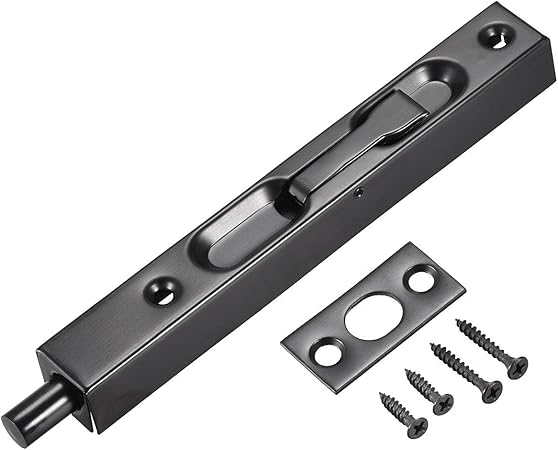 sourcing map Flush Bolt, 6-inch Stainless Steel Security Door Guard Lever Action Latch Slide Lock, Black