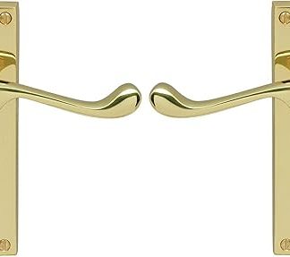 Carlisle Brass Victorian Scroll Lever On Backplate - Lock 57mm c/c - Brass - Includes a pair of handles & fixings, gold, 15.5 x 4.1 x 5.8 cm, CBS54/BP