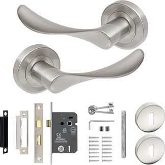 Decoranddecor Brushed Chrome Door Handle Levers Aluminium Alloy Handles Lever with Sash Lock Kit