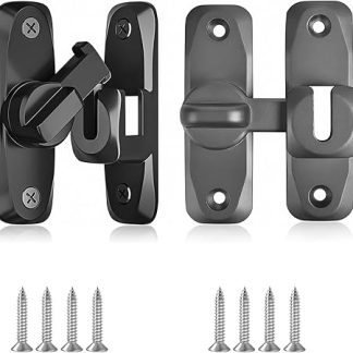 90/180 Degree Door Lock, 2 PCS Portable Flip Sliding Barn Door Lock Security Small Gate Latch for Garden Bathroom Kitchen Cabinet Window Push Sliding Doors (Black, Grey)