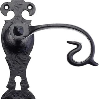 Fleur De LYS Door Handles On Backplate, Black Antique (Lock)