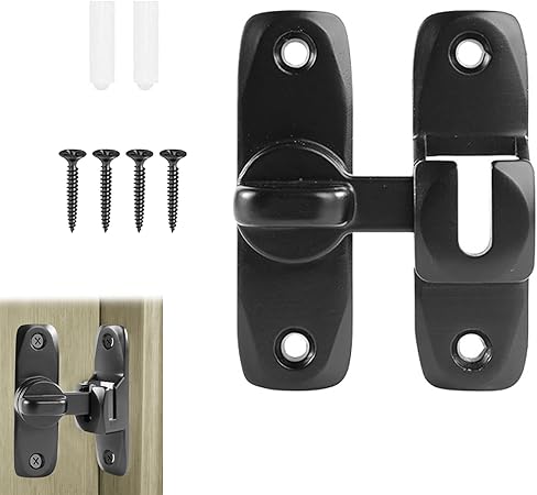 1Pc Sliding Door Lock Sturdy Smooth 90 Degree Flip Door Latch Barn Door Gate Latches Lock Right Angle Latch Hardware Black for Barn Garden Bathroom Garage Window